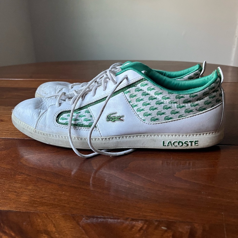 Lacoste Kids' White and Green Patterned Sneakers
